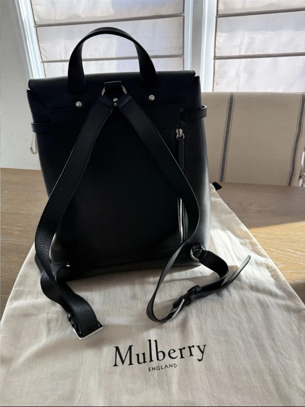 Mulberry Black Pebbled Leather Backpack with Buckle Flap